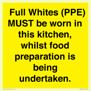  Full Whites (PPE) MUST be worn in this kitchen, whilst food preparation is being undertaken.